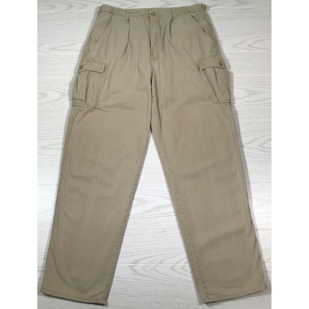 Vintage Woolrich Cargo Pants Men 32x30 Beige Canvas Cotton Adjustable Waist 90s